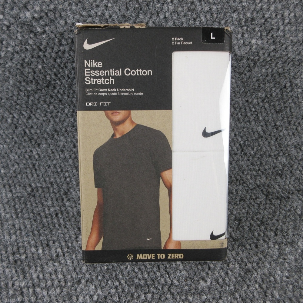 Nike Essential Cotton Stretch Undershirt Mens L White 2 Pack Dri-FIT NWT